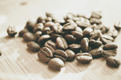 Coffee beans on a table top